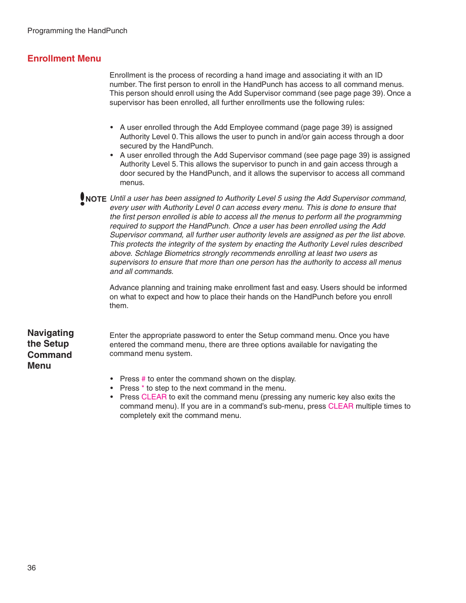 Enrollment menu | Acroprint HandPunch 2000 User Manual | Page 37 / 62