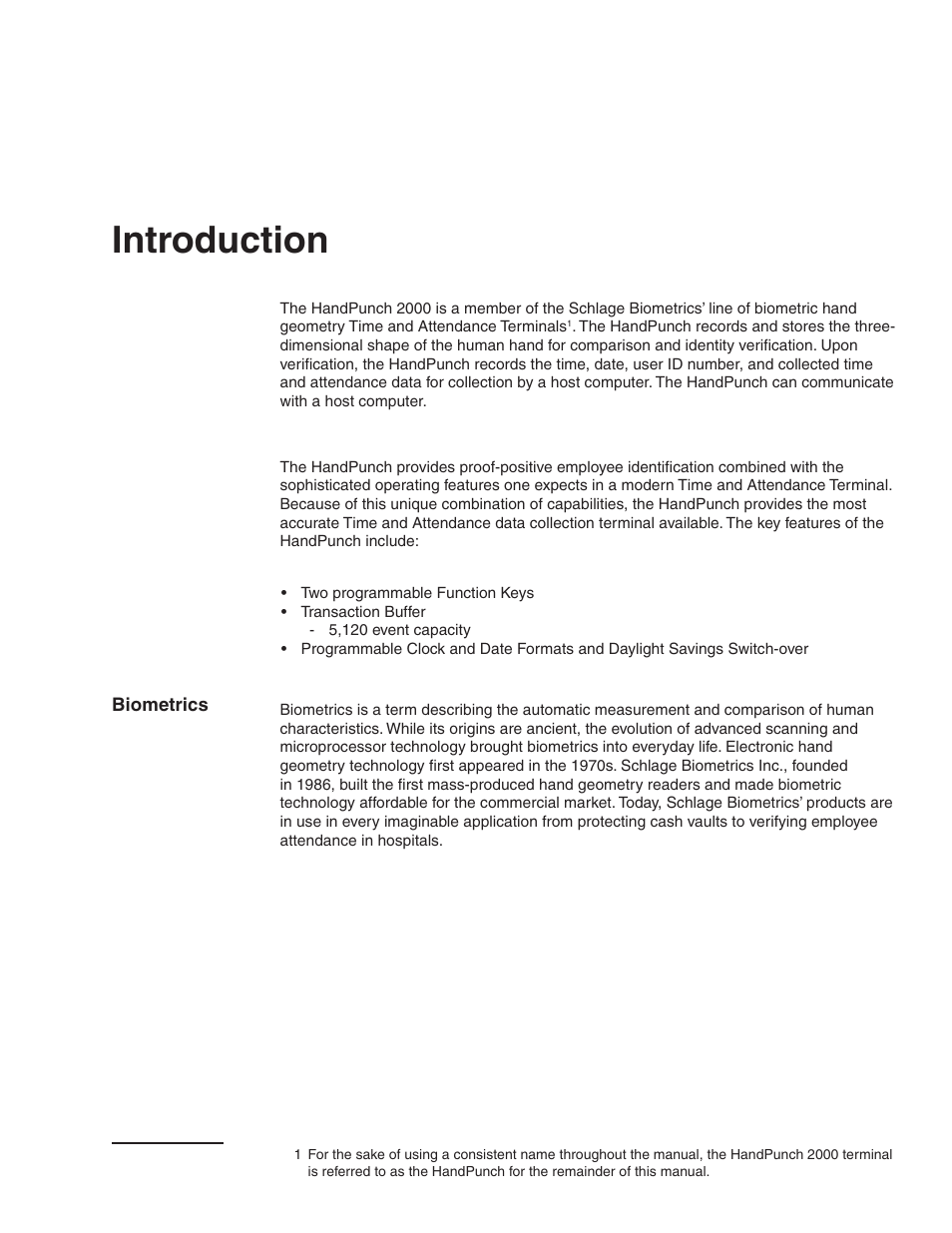 Introduction, Biometrics | Acroprint HandPunch 2000 User Manual | Page 4 / 62