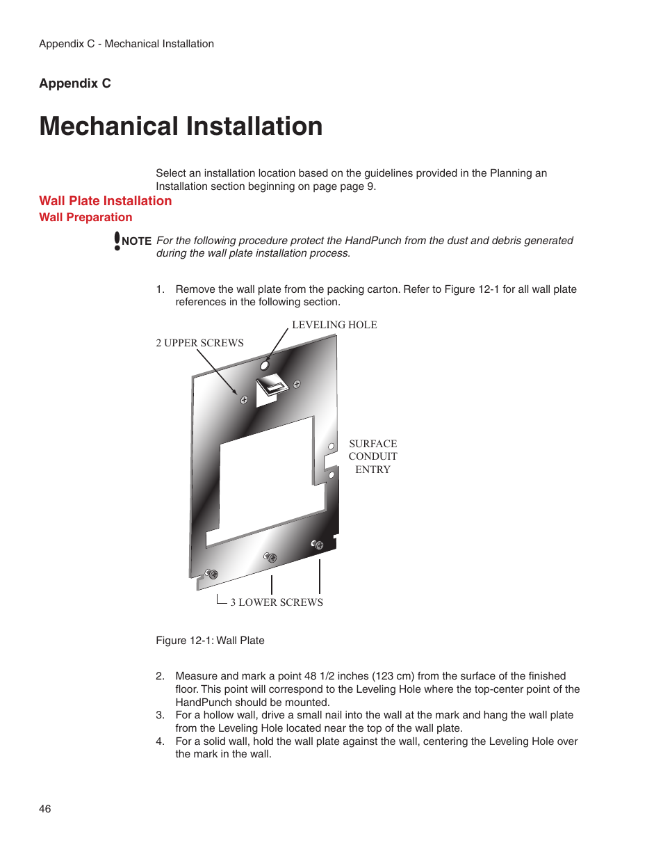 Appendix c, Mechanical installation, Appendix c -mechanical installation | Acroprint HandPunch 2000 User Manual | Page 47 / 62