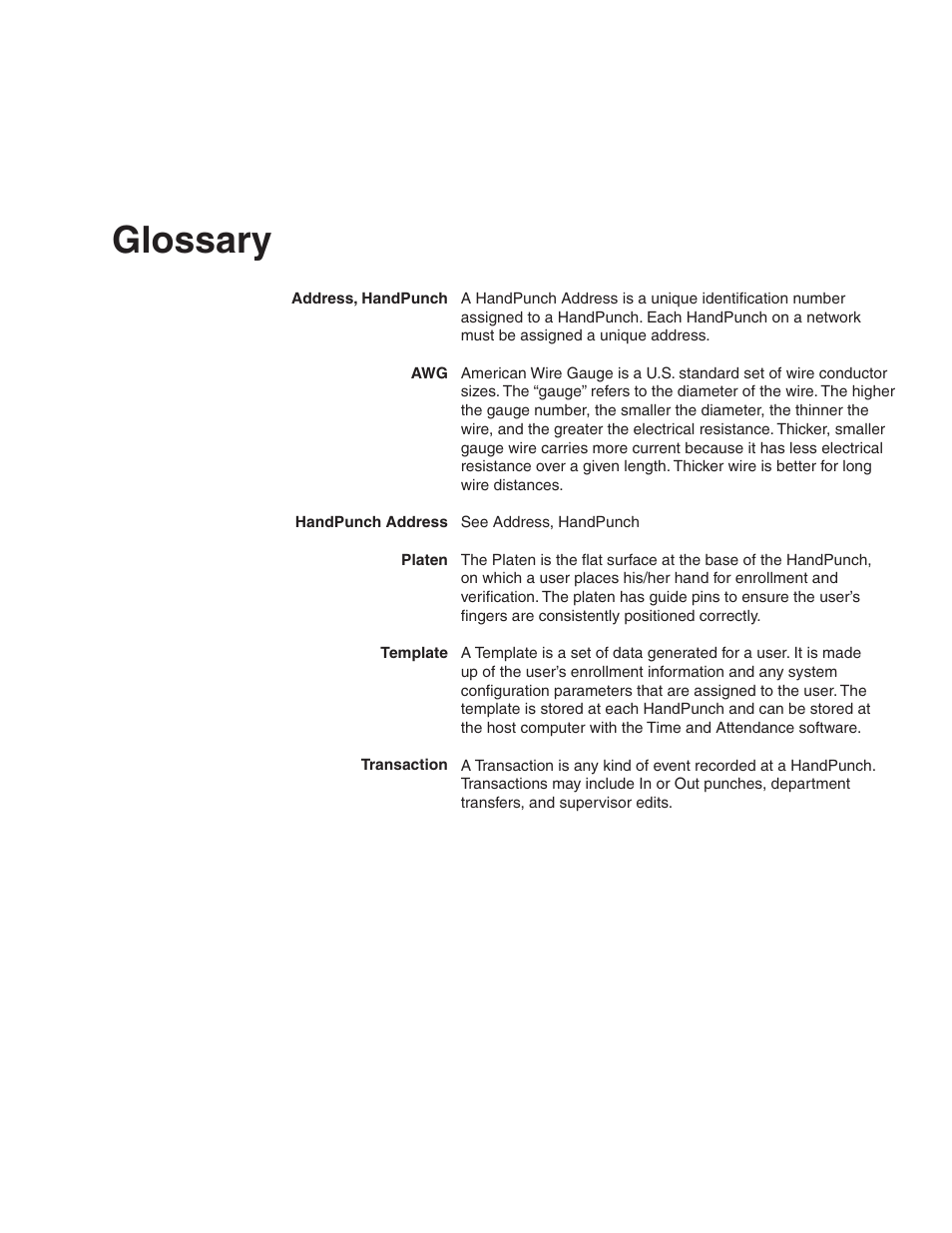 Glossary | Acroprint HandPunch 2000 User Manual | Page 60 / 62