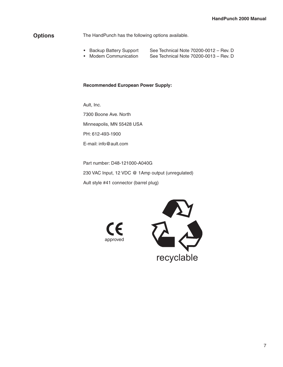 Recyclable | Acroprint HandPunch 2000 User Manual | Page 8 / 62