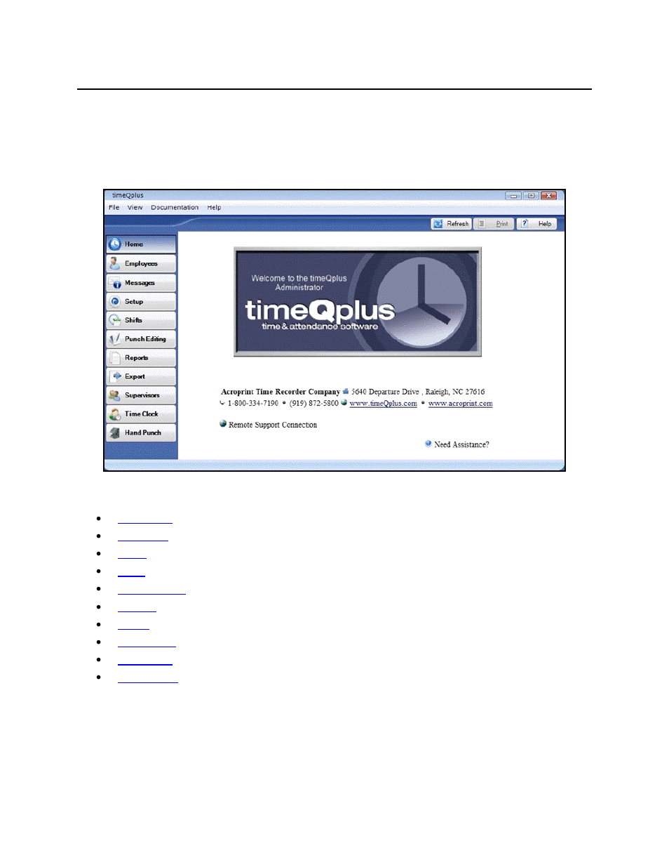 Timeqplus navigation bar | Acroprint timeQplus (software version 4.x and above) User Manual | Page 10 / 88