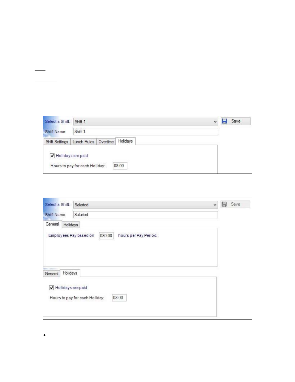 Salaried shift settings | Acroprint timeQplus (software version 4.x and above) User Manual | Page 26 / 88