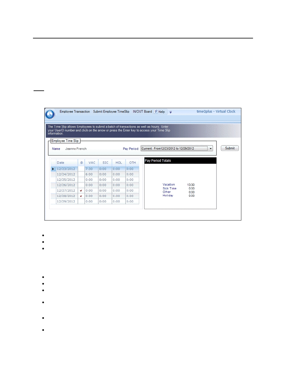 Submit employee time slip | Acroprint timeQplus (software version 4.x and above) User Manual | Page 81 / 88