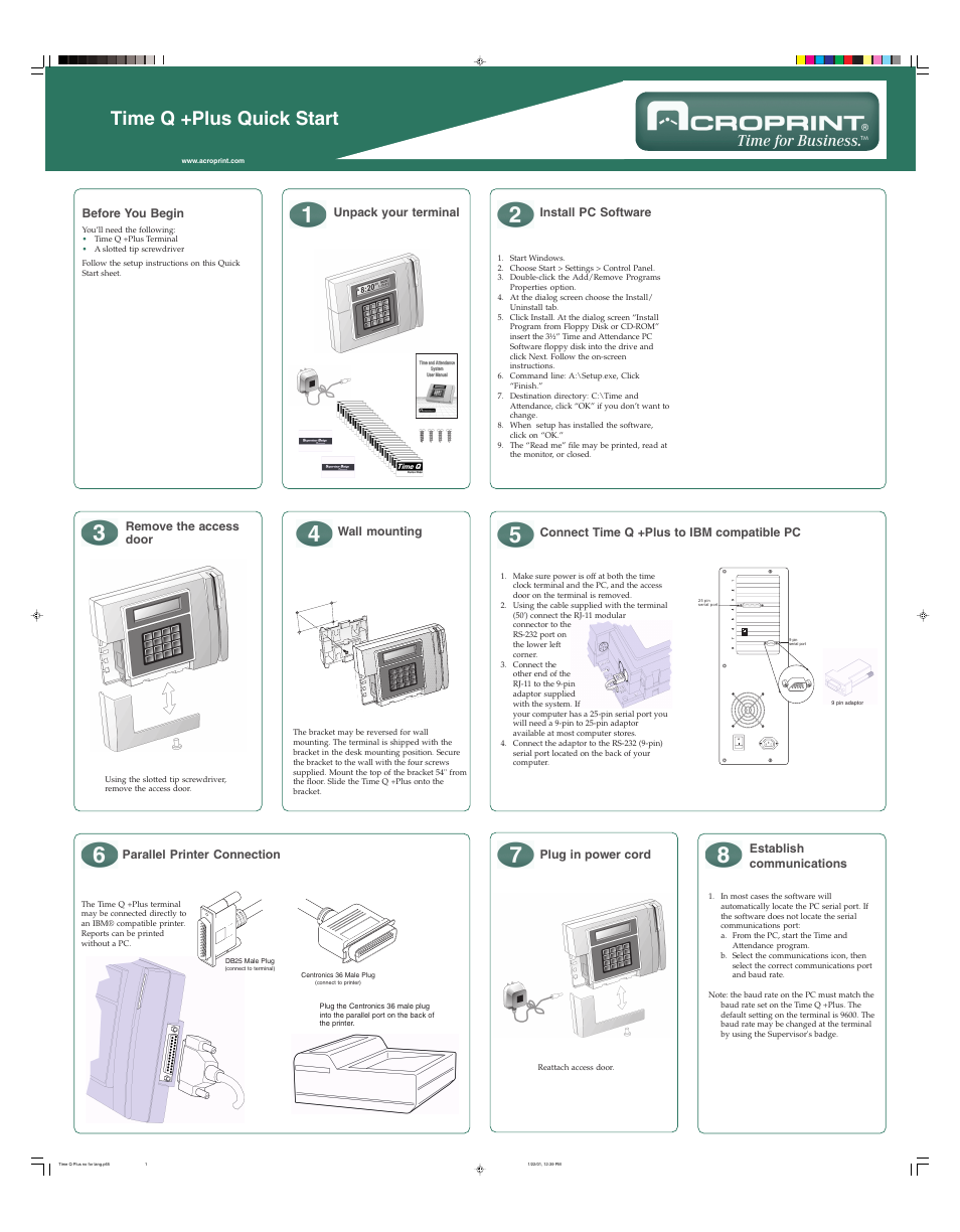 Acroprint Time Q +Plus User Manual | 2 pages