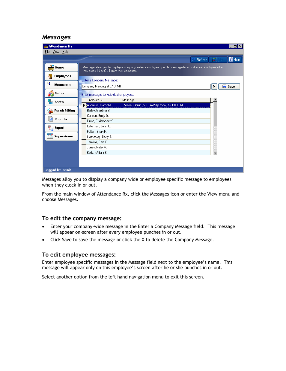Messages | Acroprint Attendance Rx User Manual | Page 10 / 60