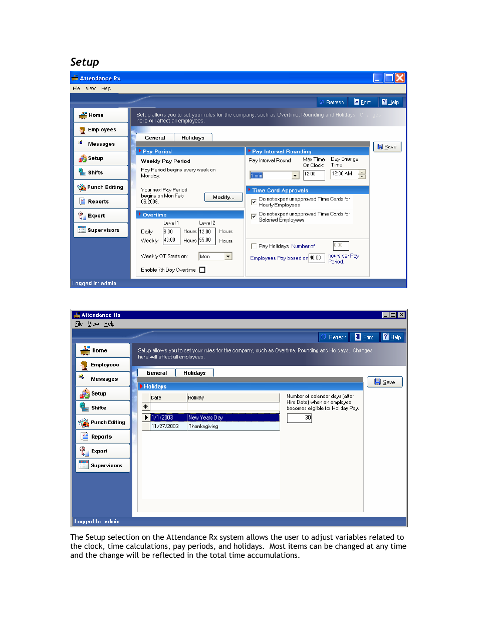 Setup | Acroprint Attendance Rx User Manual | Page 11 / 60