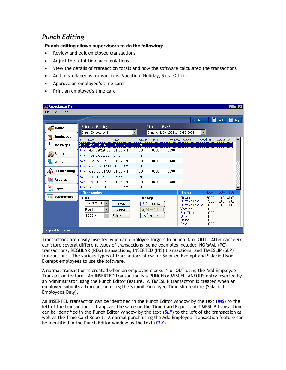 Punch editing | Acroprint Attendance Rx User Manual | Page 20 / 60