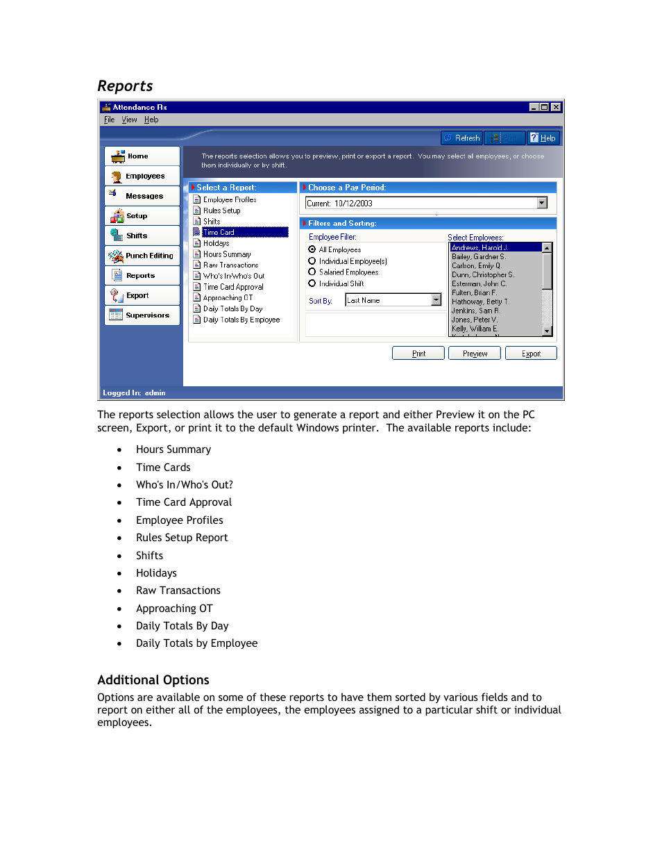 Reports | Acroprint Attendance Rx User Manual | Page 25 / 60