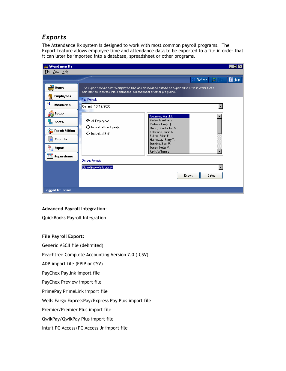 Exports | Acroprint Attendance Rx User Manual | Page 28 / 60