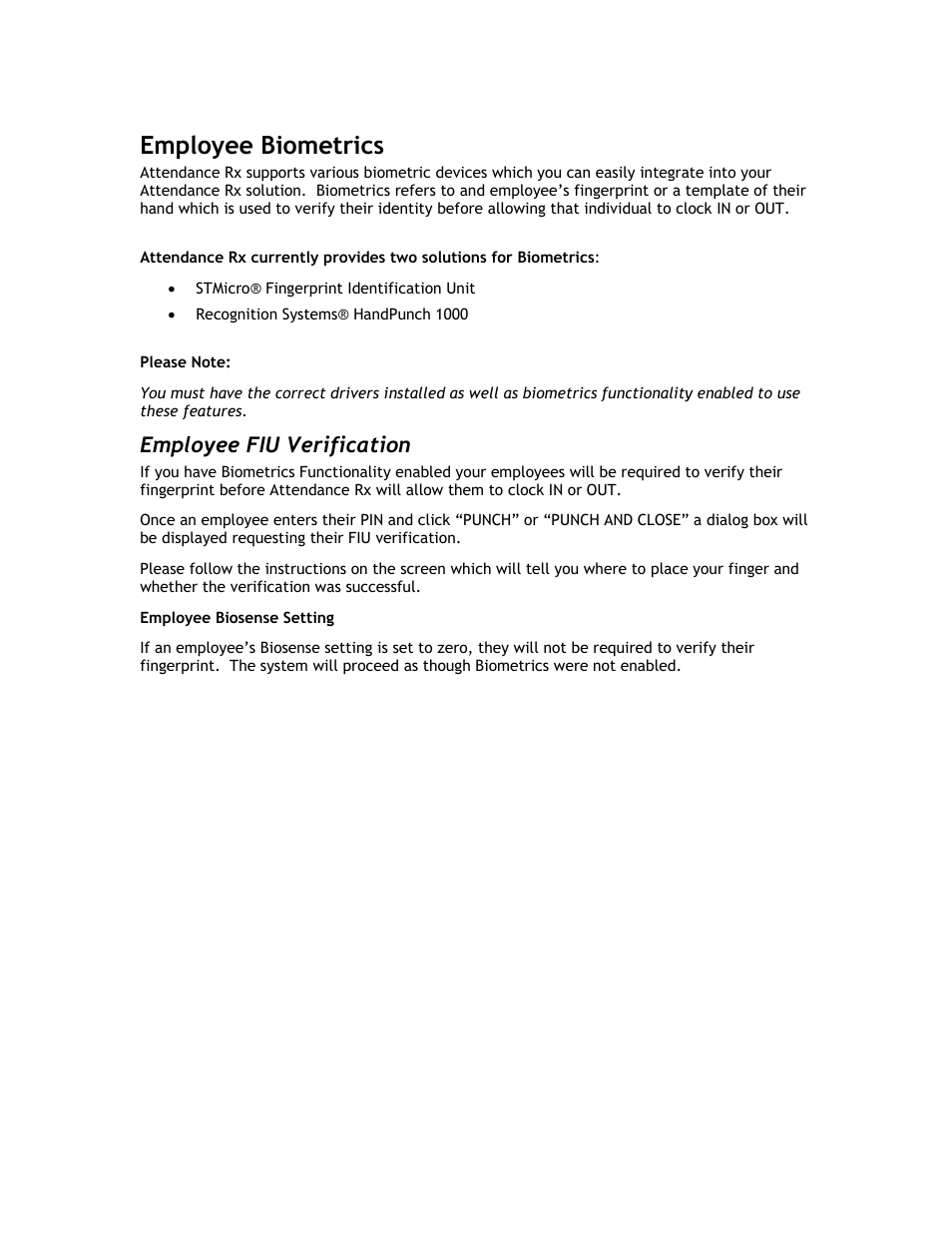Employee biometrics, Employee fiu verification | Acroprint Attendance Rx User Manual | Page 52 / 60