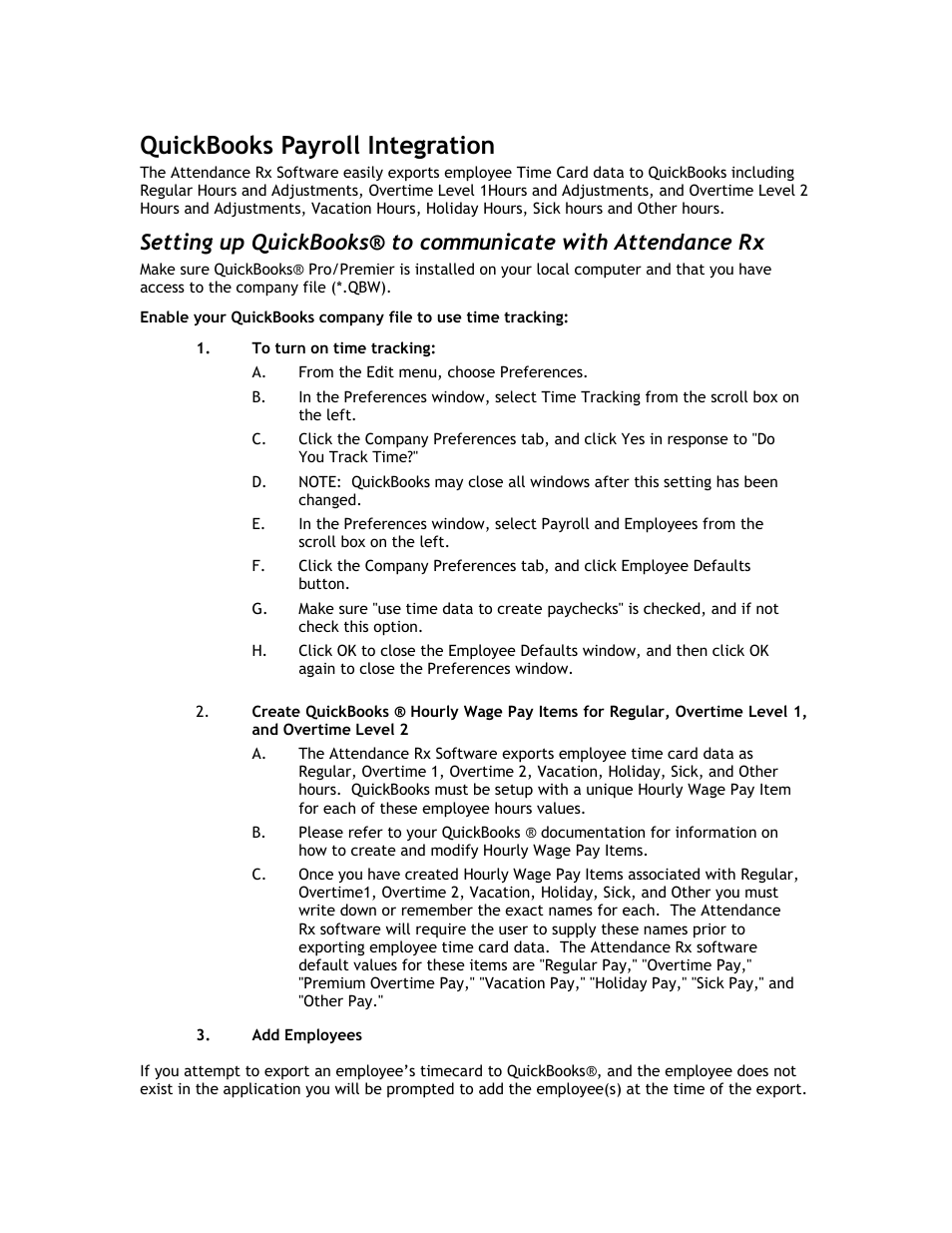 Quickbooks payroll integration | Acroprint Attendance Rx User Manual | Page 55 / 60