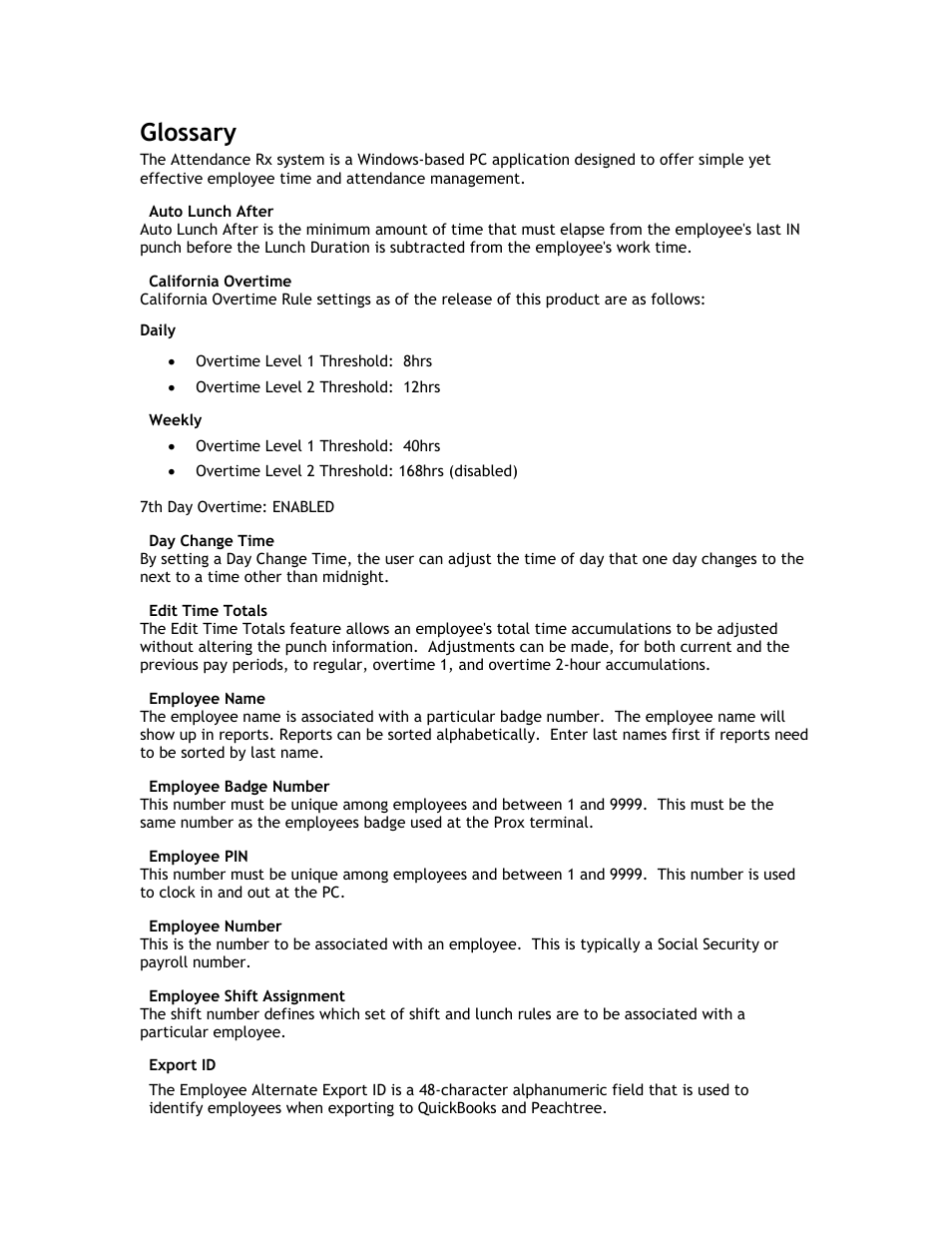 Glossary | Acroprint Attendance Rx User Manual | Page 58 / 60