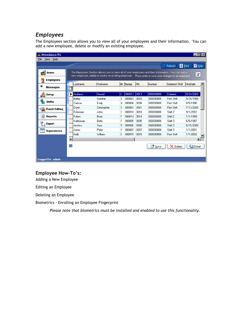 Employees | Acroprint Attendance Rx User Manual | Page 7 / 60