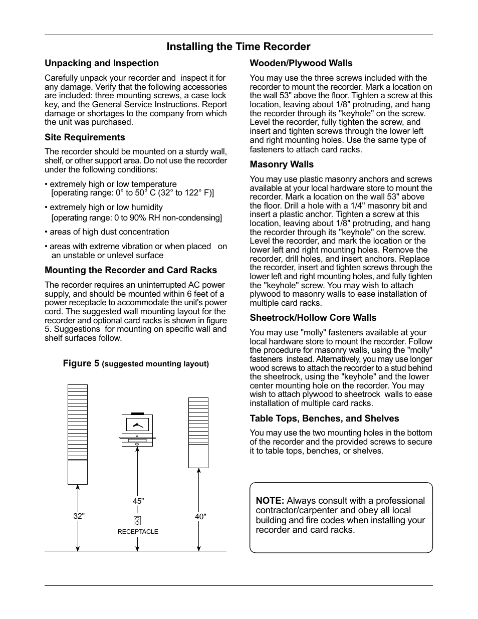 Installing the time recorder | Acroprint 200 Clip-O-Matic User Manual | Page 3 / 4