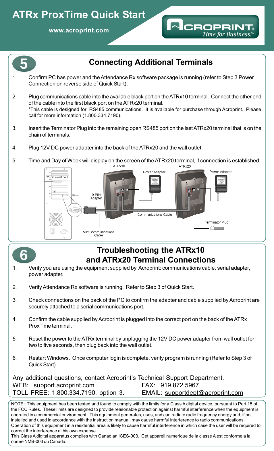 Atrx proxtime quick start | Acroprint ATRx ProxTime User Manual | Page 2 / 2