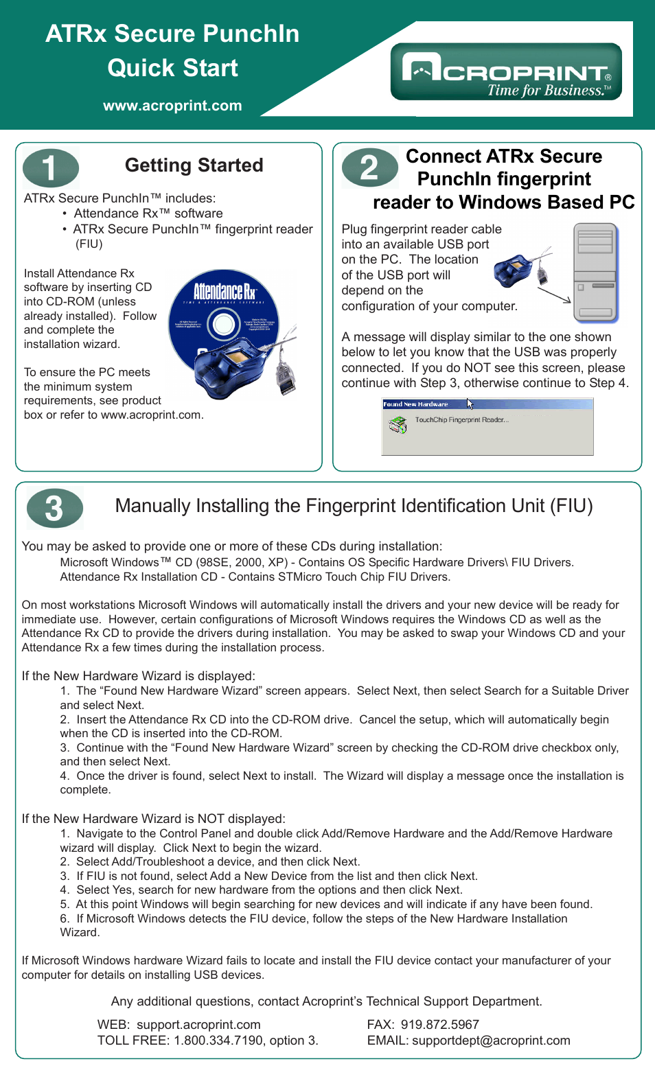 Atrx secure punchin quick start, Getting started | Acroprint ATRx Secure PunchIn User Manual | Page 2 / 2