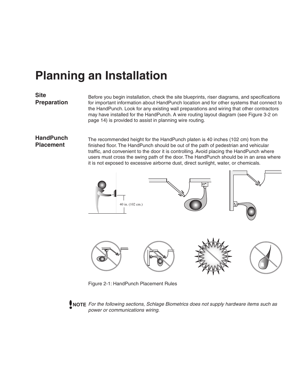 Planning an installation, Site preparation, Handpunch placement | Acroprint HandPunch 1000 User Manual | Page 10 / 60