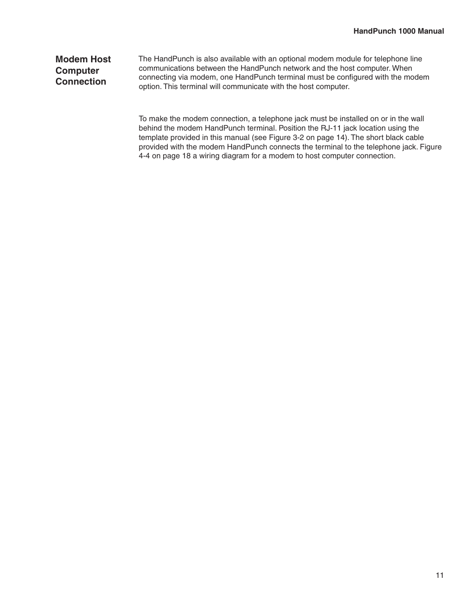 Modem host computer connection | Acroprint HandPunch 1000 User Manual | Page 13 / 60