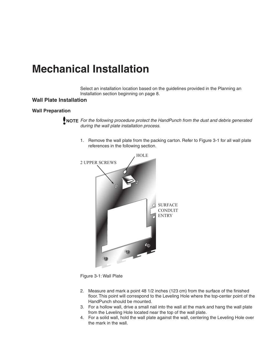 Mechanical installation, Wall plate installation | Acroprint HandPunch 1000 User Manual | Page 14 / 60