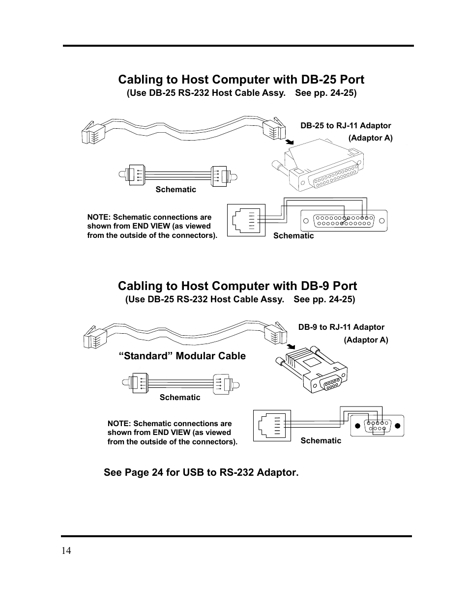 Cabling to host computer with db-25 port, Cabling to host computer with db-9 port | Acroprint DC7000 User Manual | Page 14 / 36