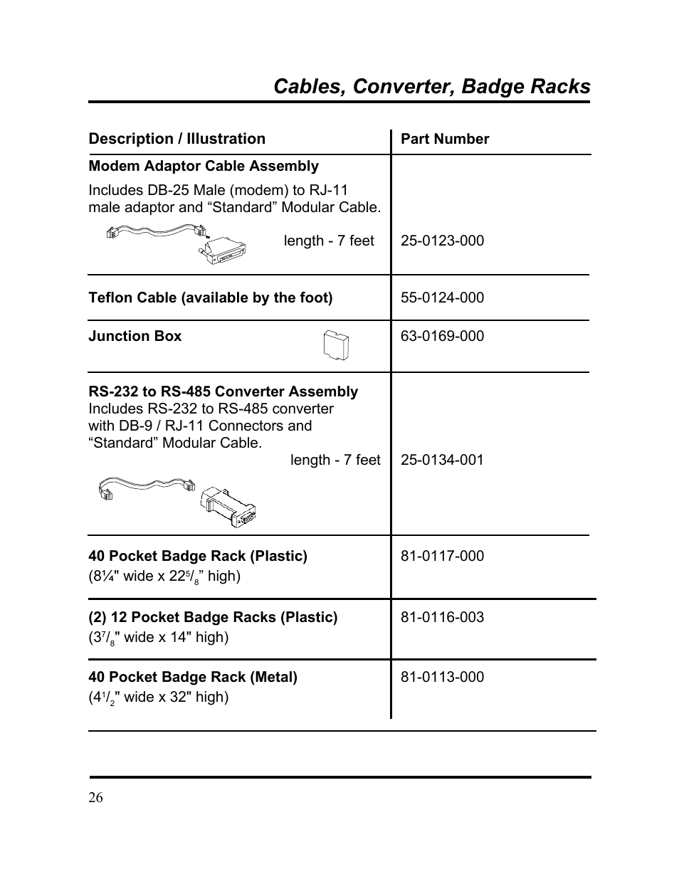 Cables, converter, badge racks | Acroprint DC7000 User Manual | Page 26 / 36