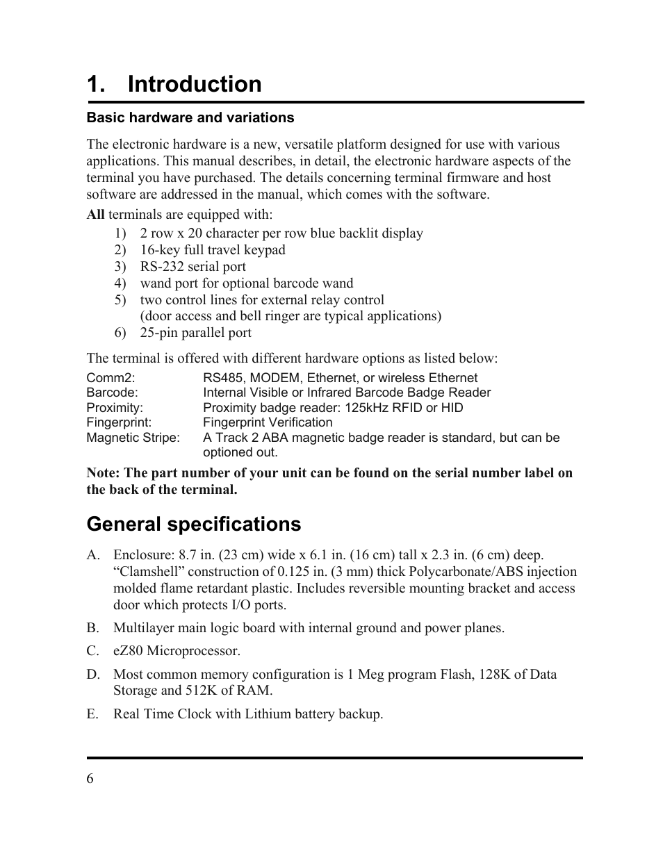 Introduction, General specifications | Acroprint DC7000 User Manual | Page 6 / 36