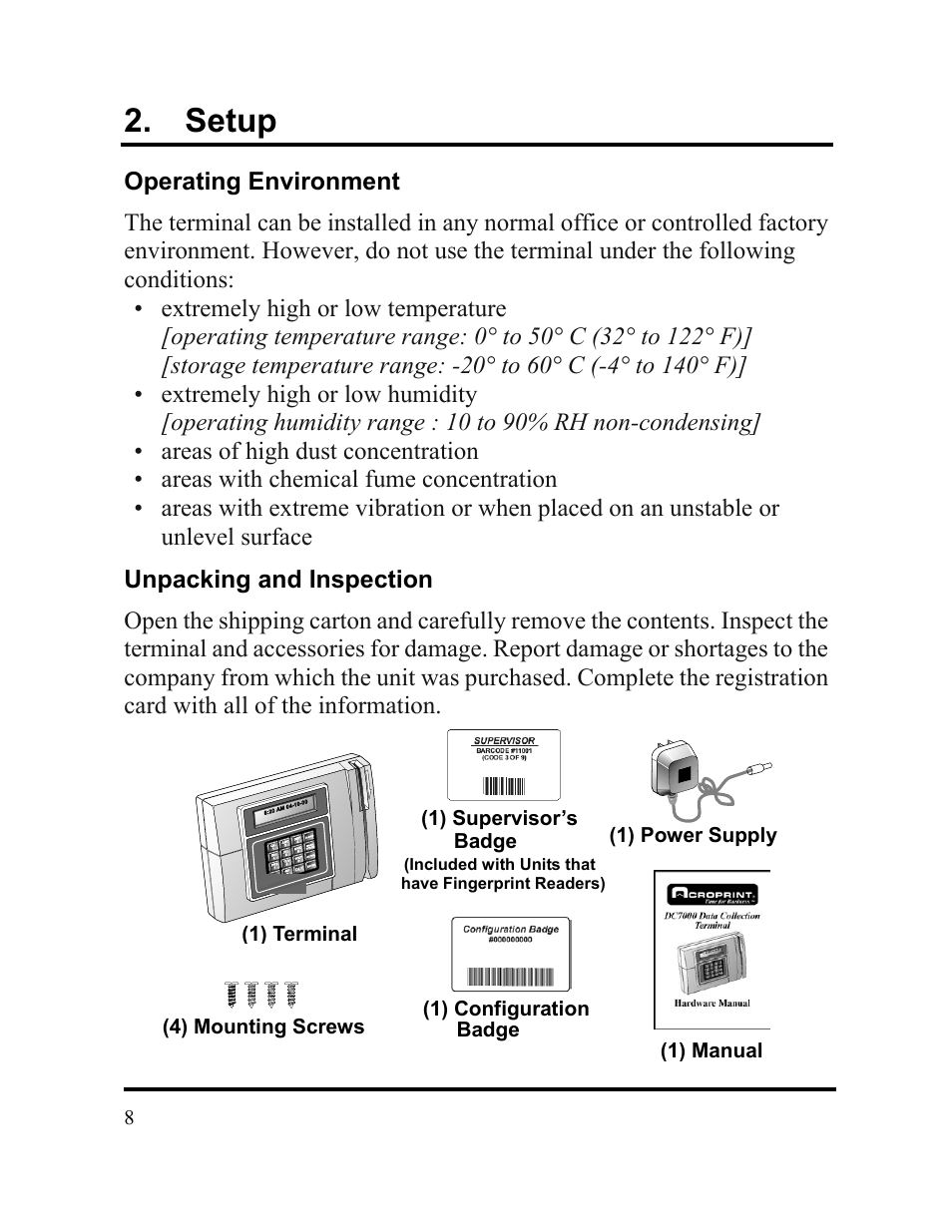 Setup | Acroprint DC7000 User Manual | Page 8 / 36