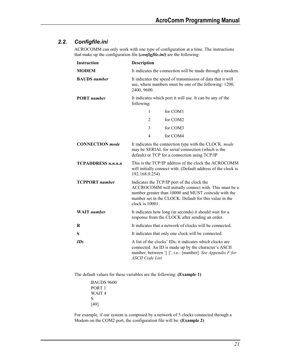 Configfile.ini, Onfigfile, Acrocomm programming manual | Acroprint AcroComm User Manual | Page 21 / 64