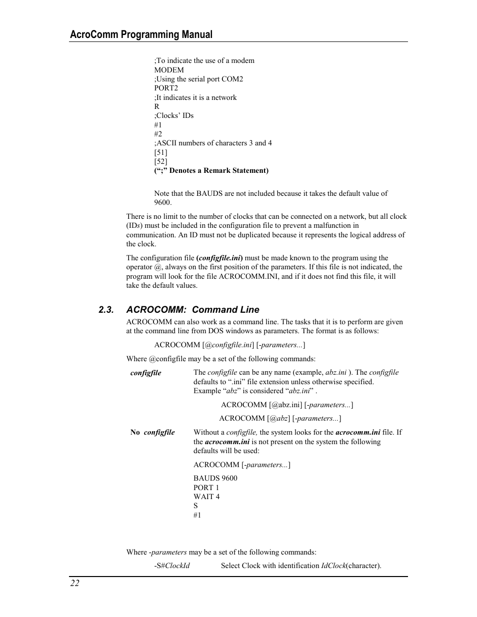 Acrocomm: command line, Acrocomm: c, Ommand | Acrocomm programming manual | Acroprint AcroComm User Manual | Page 22 / 64