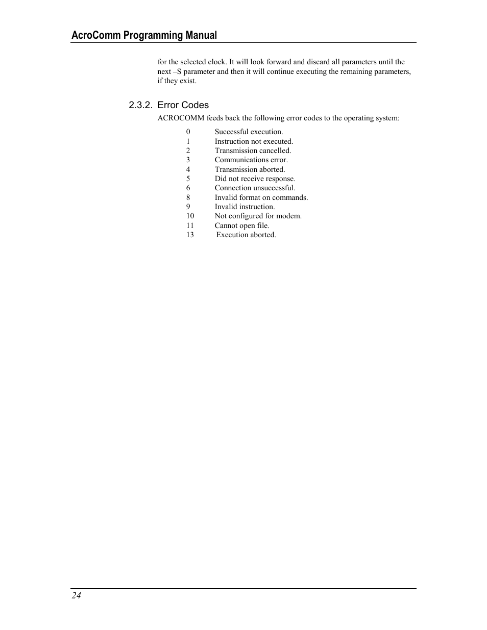 Error codes, Acrocomm programming manual | Acroprint AcroComm User Manual | Page 24 / 64