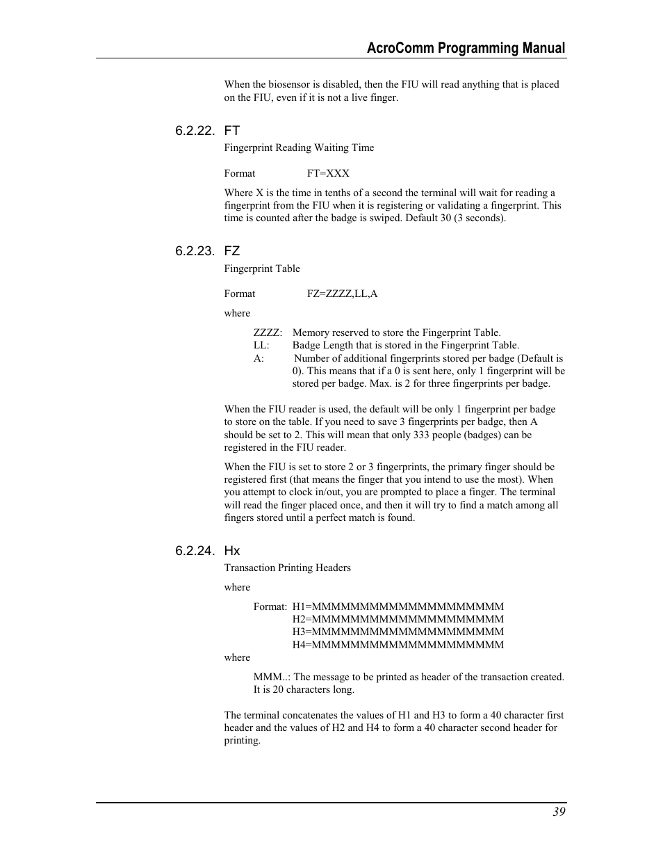 Acrocomm programming manual | Acroprint AcroComm User Manual | Page 39 / 64