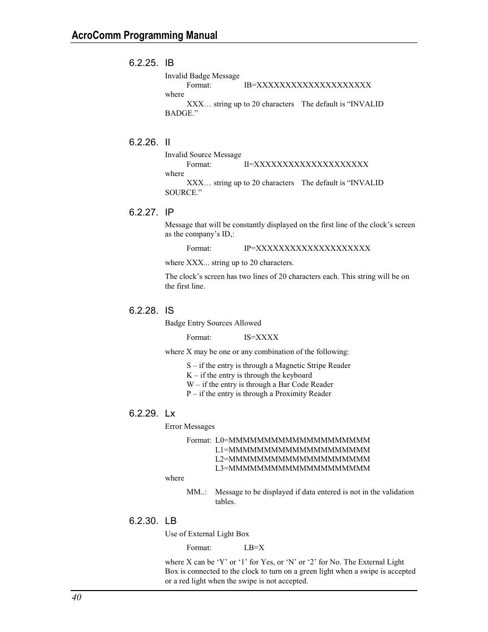 Acrocomm programming manual | Acroprint AcroComm User Manual | Page 40 / 64