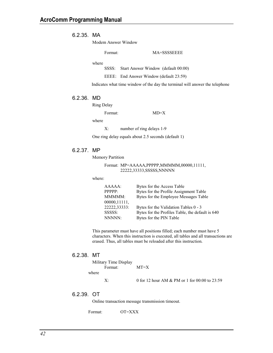 Acrocomm programming manual | Acroprint AcroComm User Manual | Page 42 / 64
