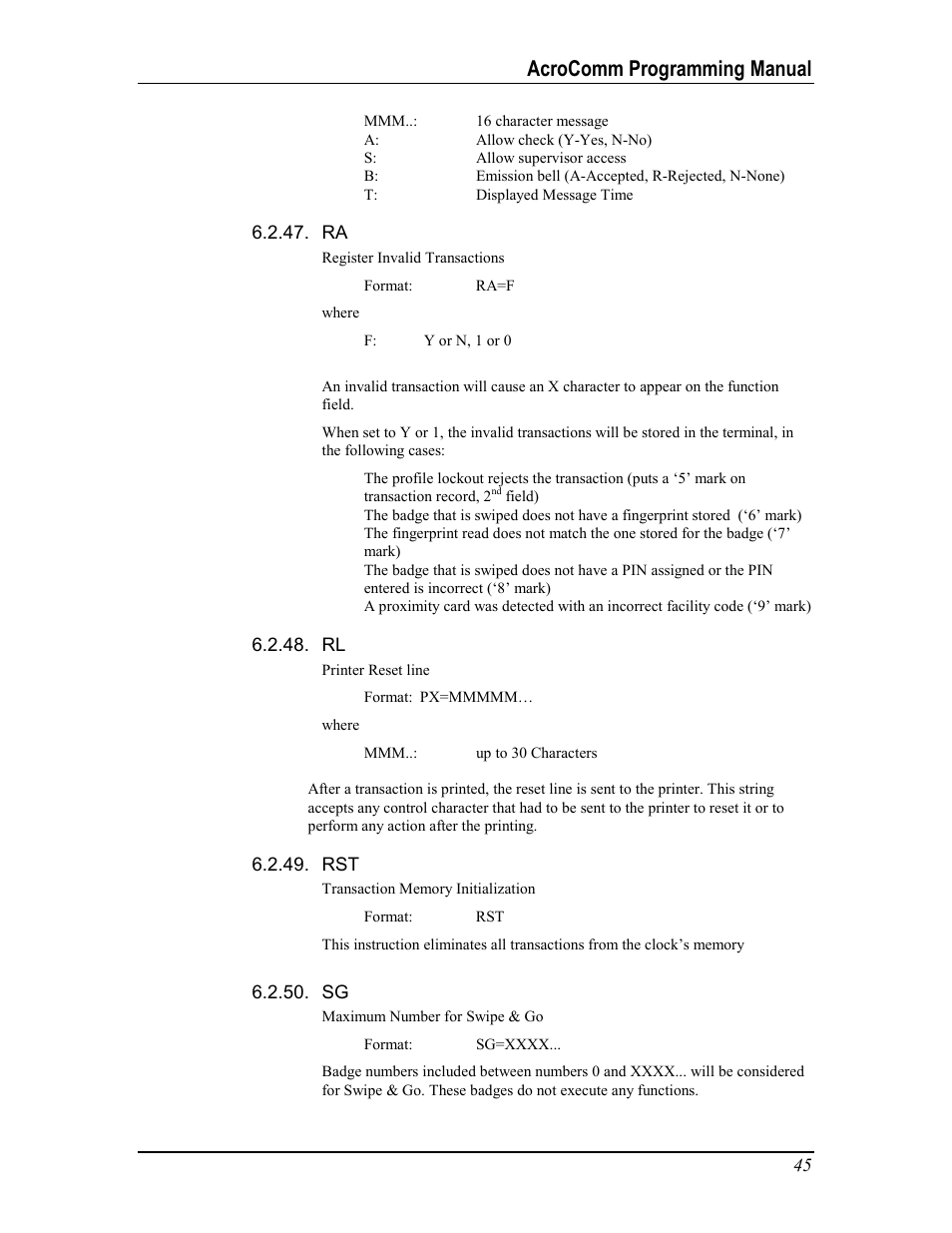 Acrocomm programming manual | Acroprint AcroComm User Manual | Page 45 / 64