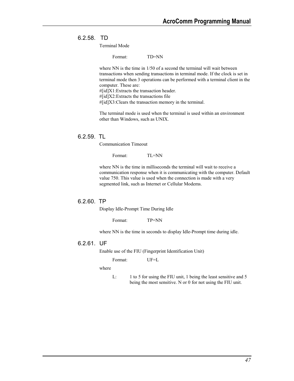 Acrocomm programming manual | Acroprint AcroComm User Manual | Page 47 / 64