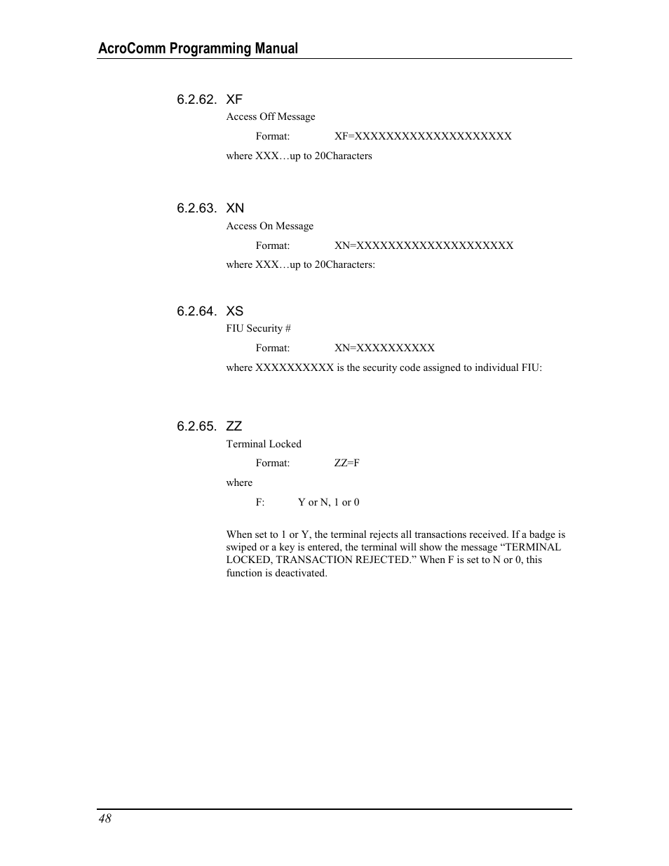 Acrocomm programming manual | Acroprint AcroComm User Manual | Page 48 / 64