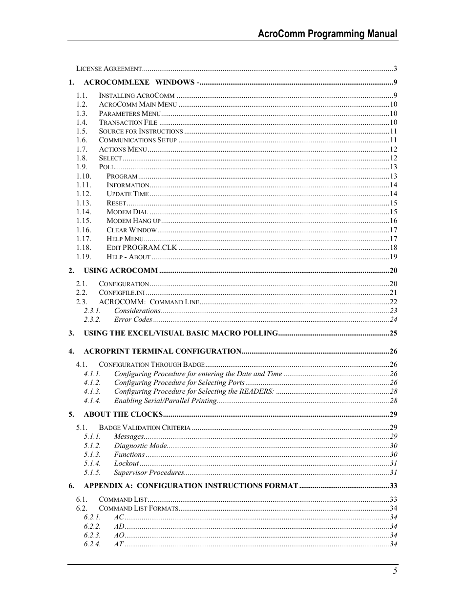 Acrocomm programming manual | Acroprint AcroComm User Manual | Page 5 / 64