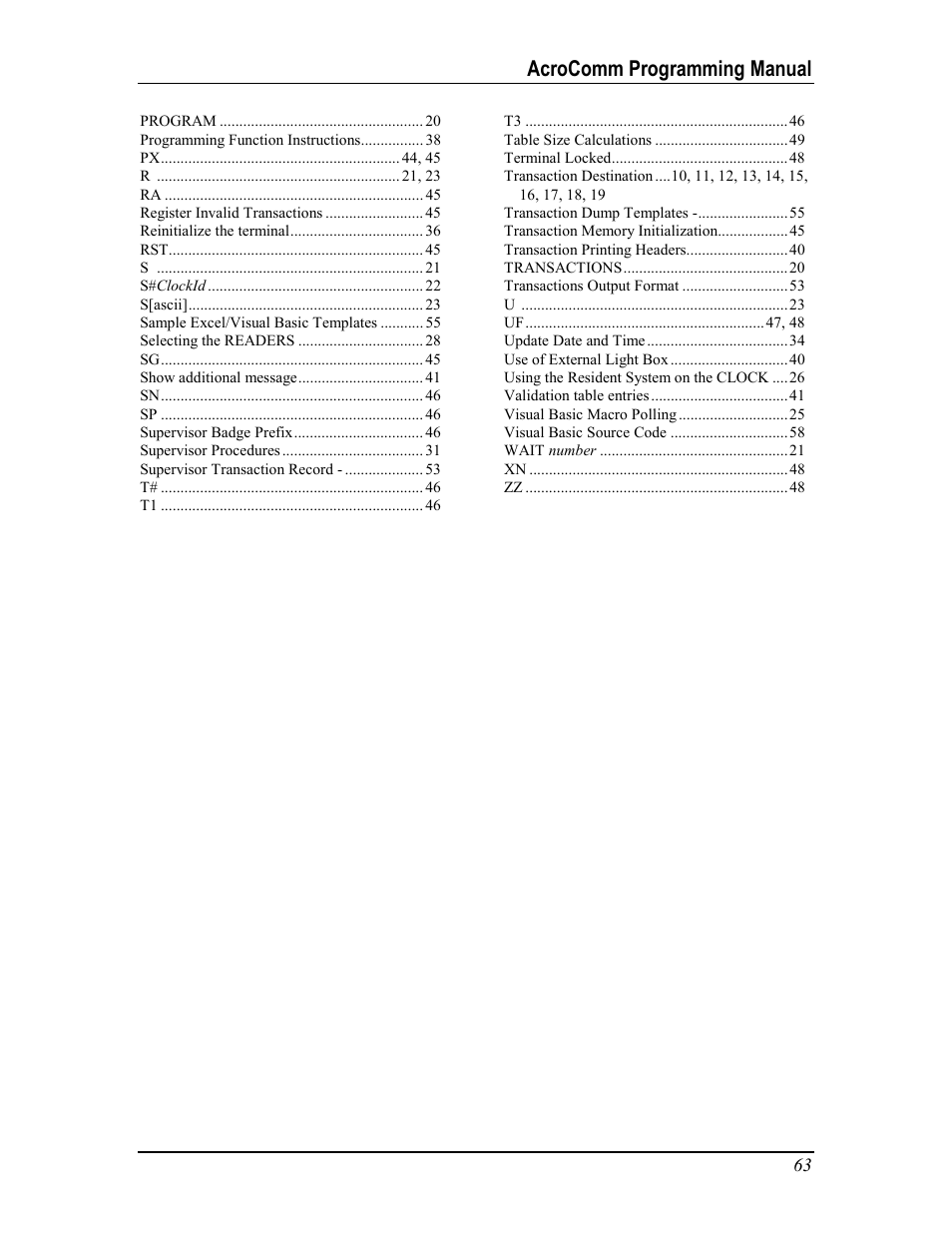 Acrocomm programming manual | Acroprint AcroComm User Manual | Page 63 / 64