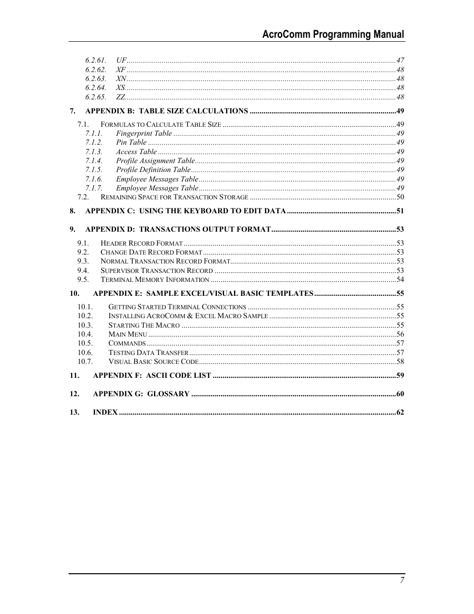 Acrocomm programming manual | Acroprint AcroComm User Manual | Page 7 / 64