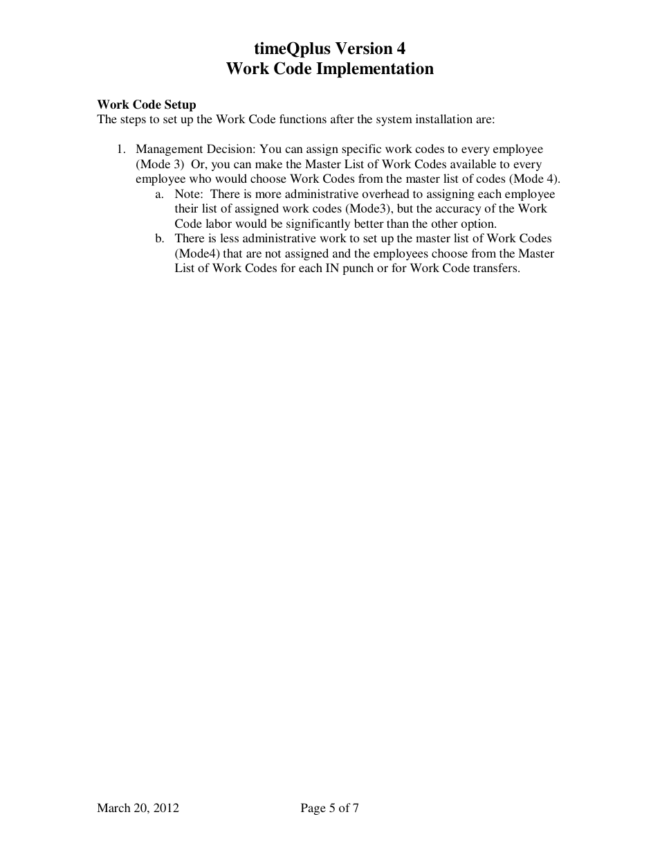 Timeqplus version 4 work code implementation | Acroprint timeQplus (software version 4.x and above) User Manual | Page 5 / 7