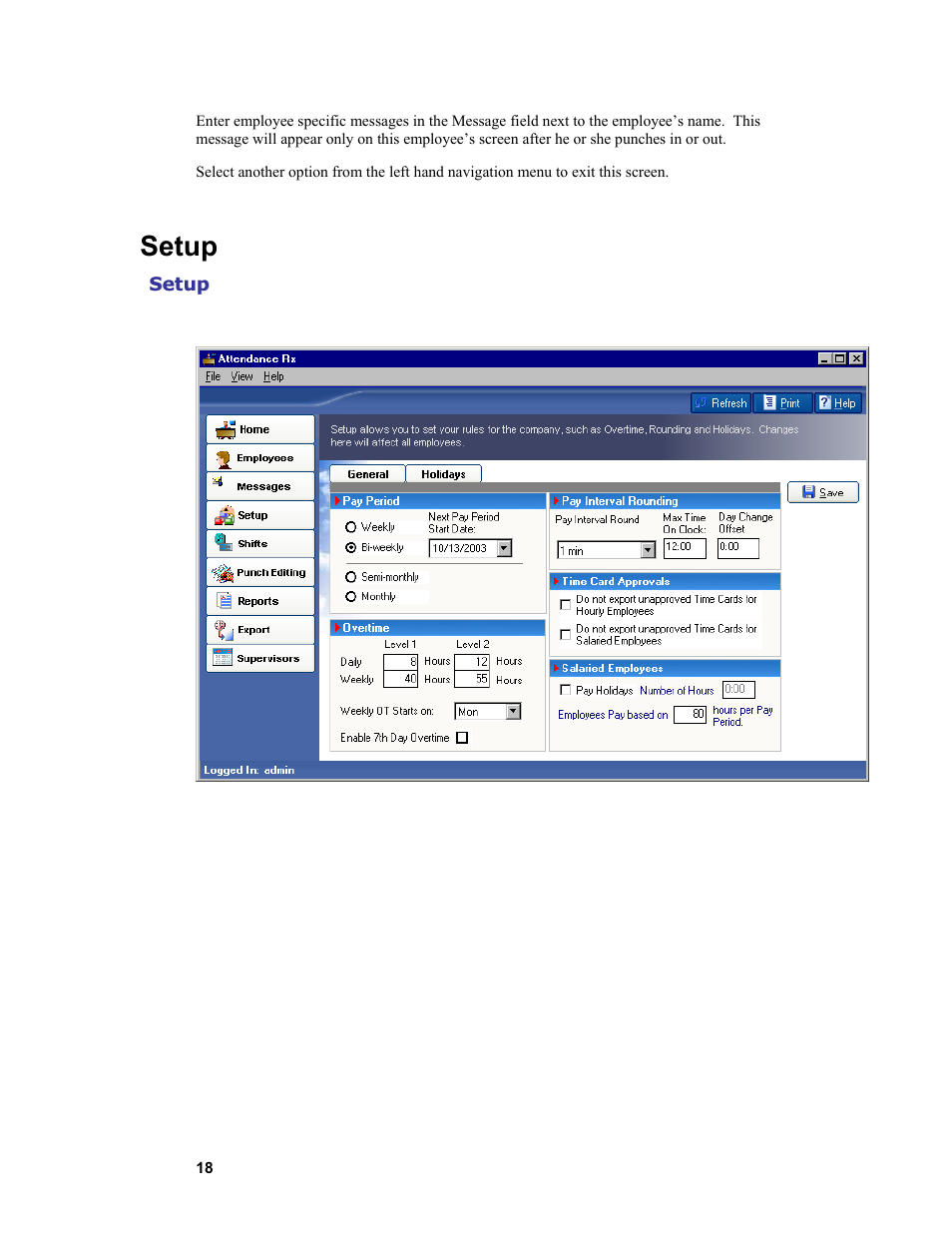 Setup | Acroprint Attendance Rx User Manual | Page 18 / 61