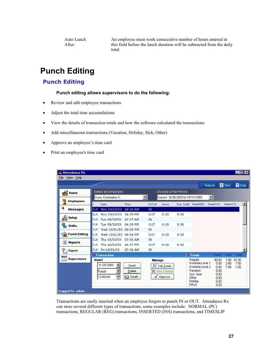 Punch editing | Acroprint Attendance Rx User Manual | Page 27 / 61