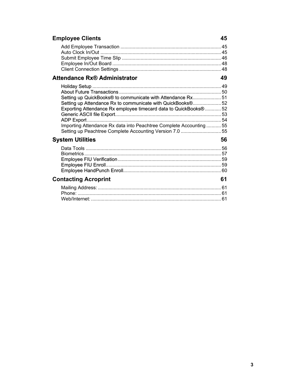 Acroprint Attendance Rx User Manual | Page 3 / 61