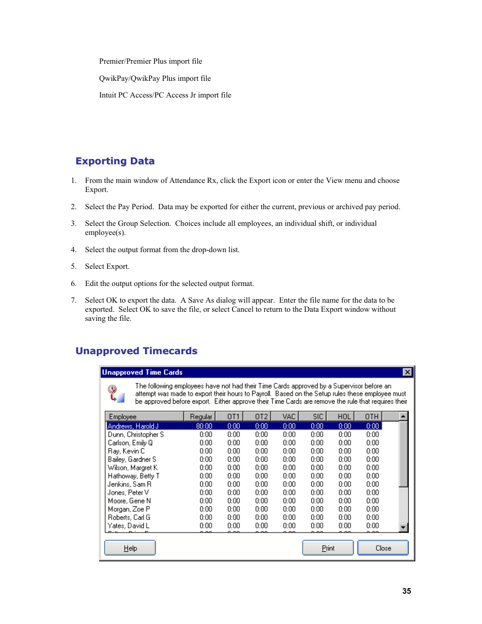 Acroprint Attendance Rx User Manual | Page 35 / 61