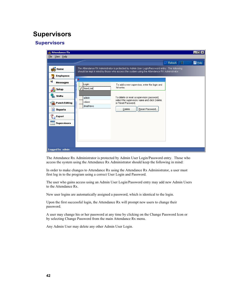 Supervisors | Acroprint Attendance Rx User Manual | Page 42 / 61