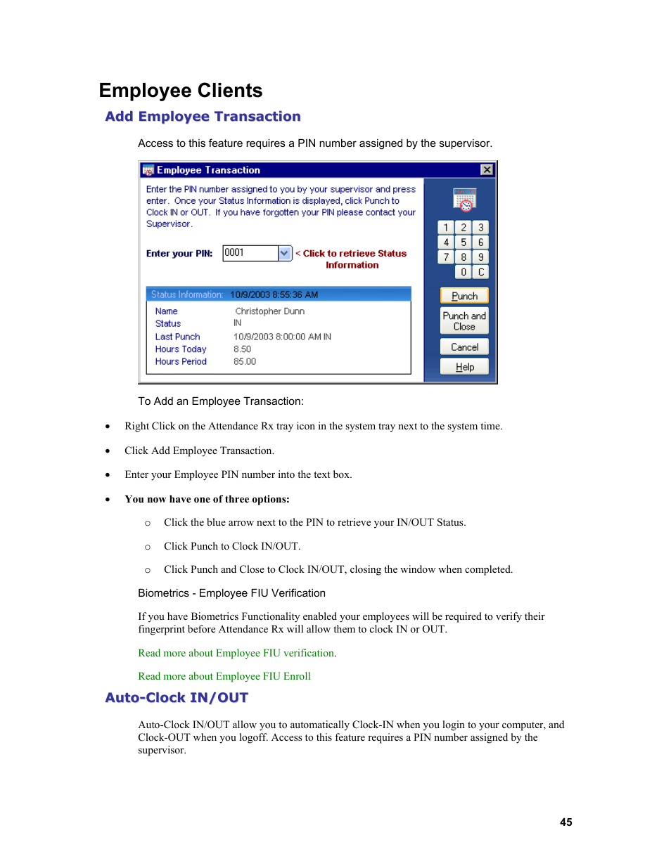 Employee clients | Acroprint Attendance Rx User Manual | Page 45 / 61