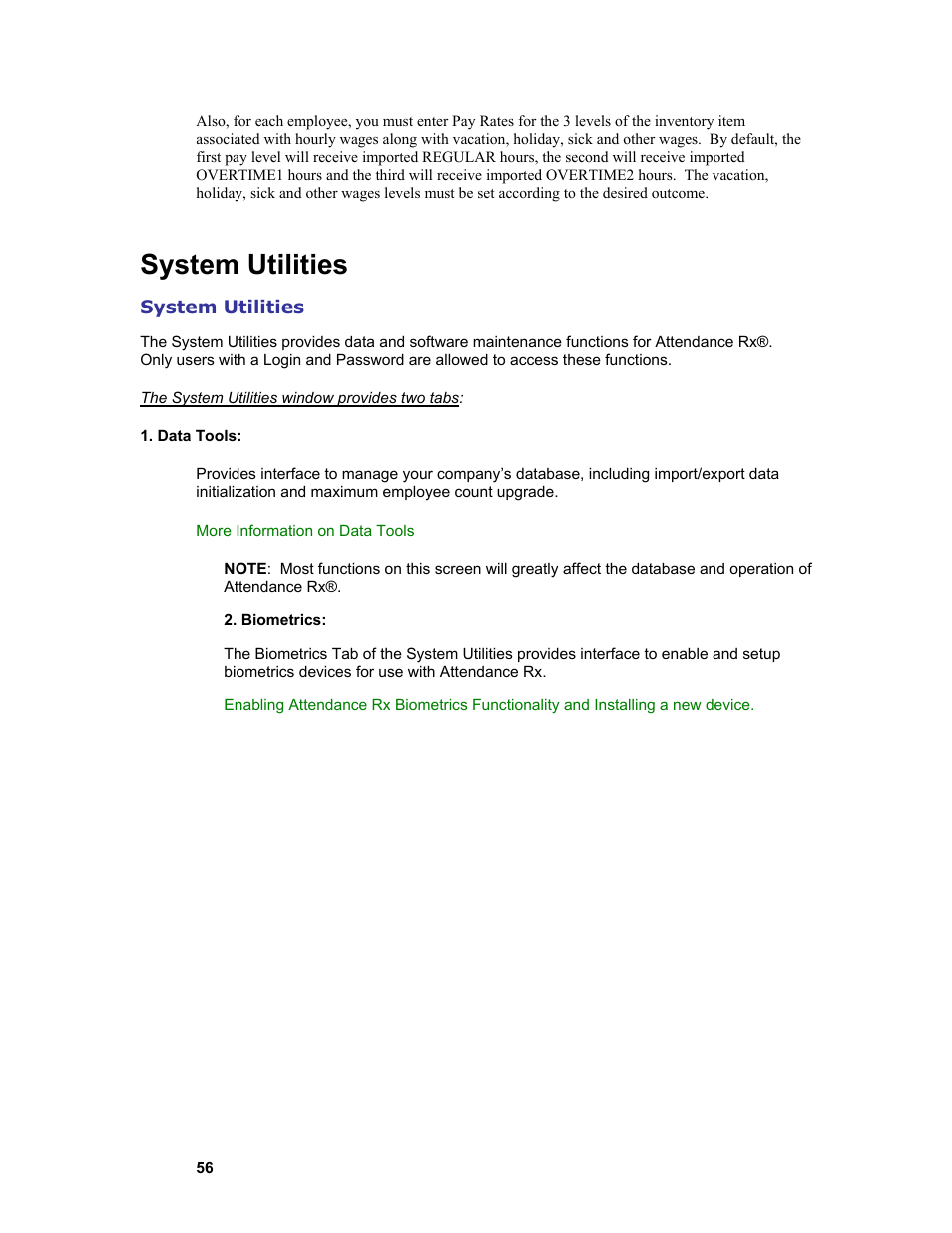System utilities | Acroprint Attendance Rx User Manual | Page 56 / 61