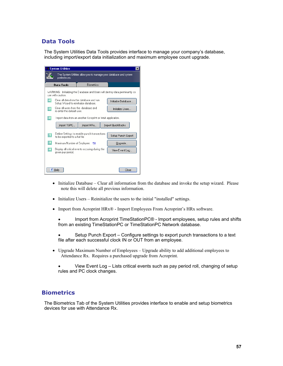 Acroprint Attendance Rx User Manual | Page 57 / 61