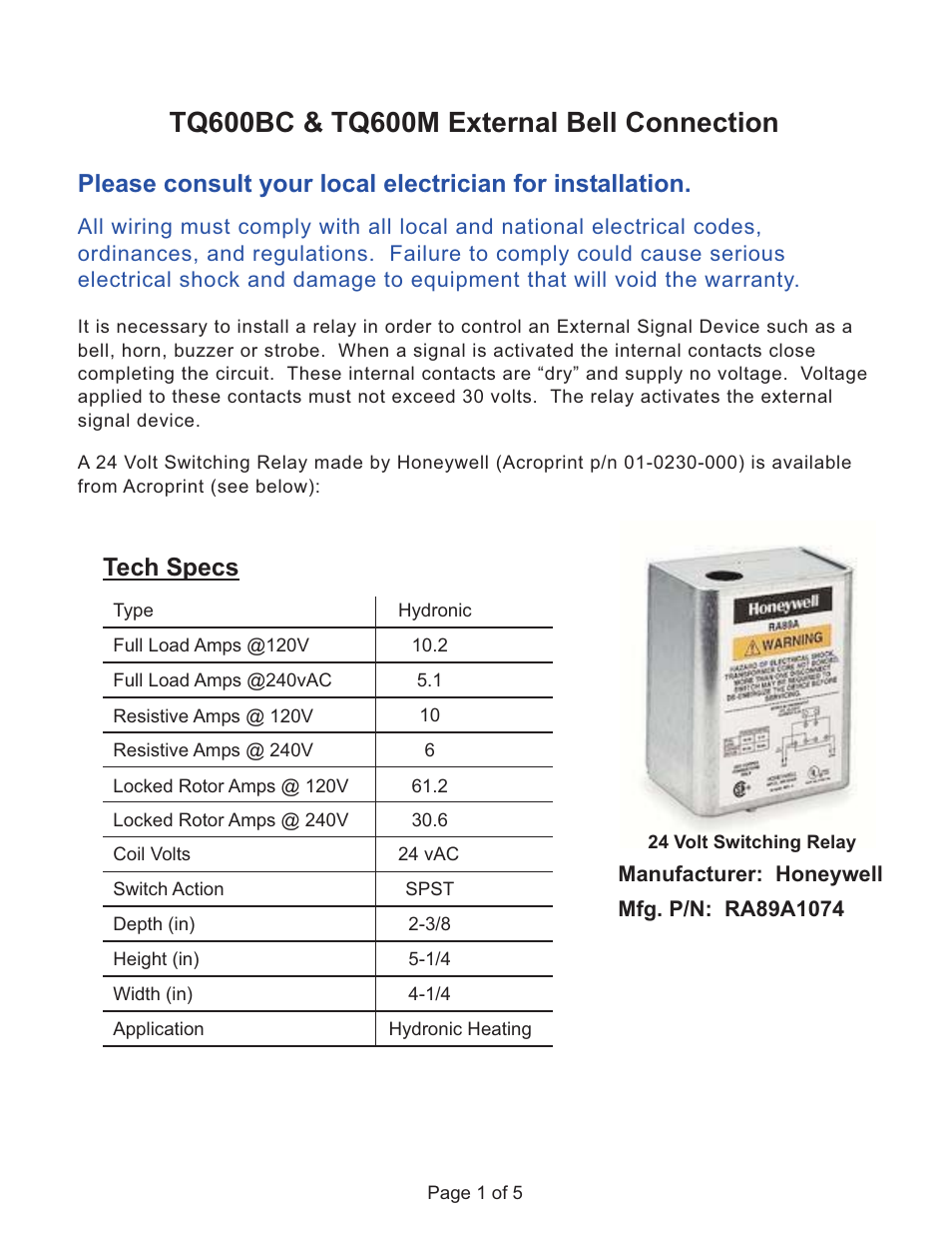 Acroprint TQ600M (software version 4.x and above) User Manual | 5 pages